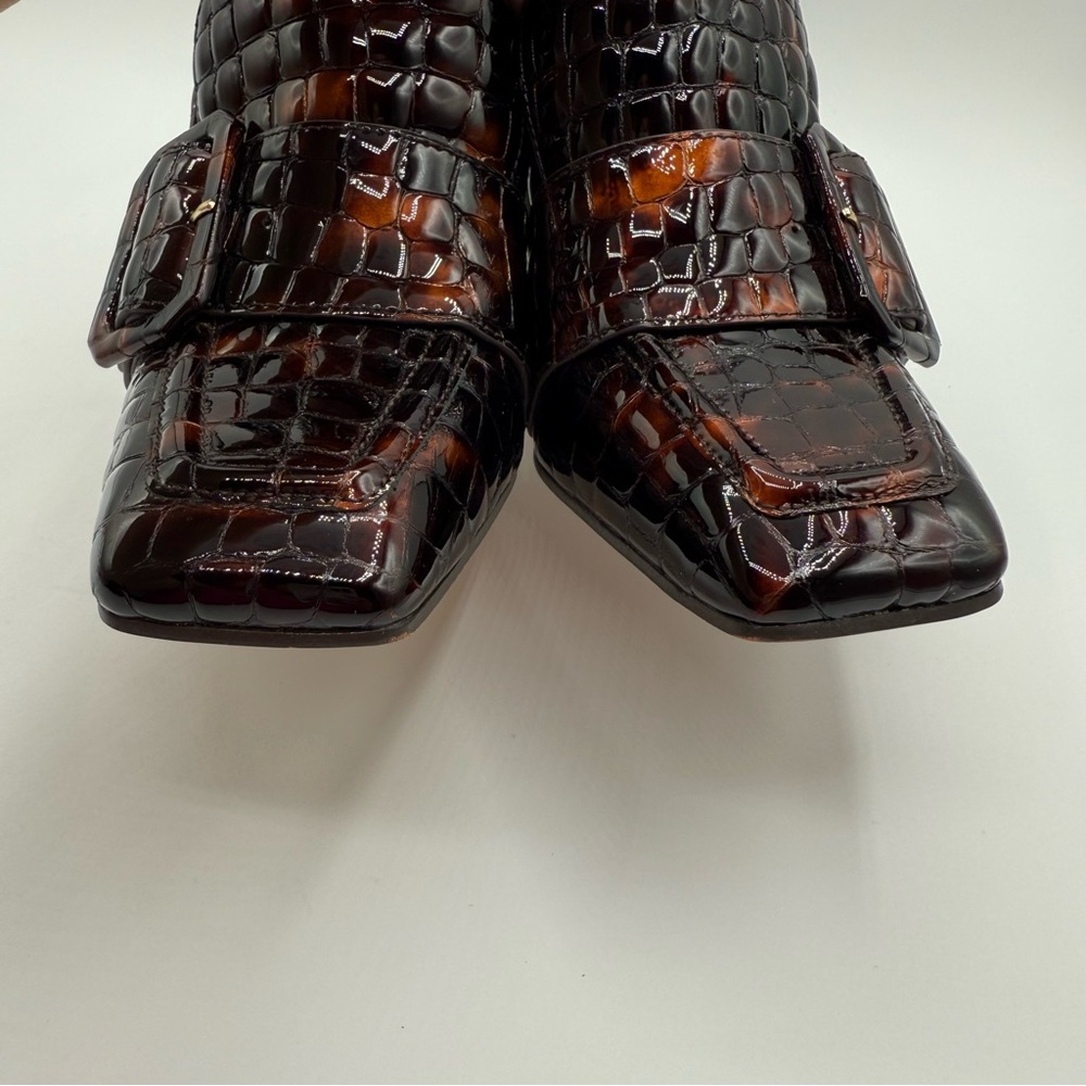 Louise Et Cie Ovidio Loafer Elegant Brown Croc Embossed Block Heel Loafers SZ6.5 - Picture 16 of 17